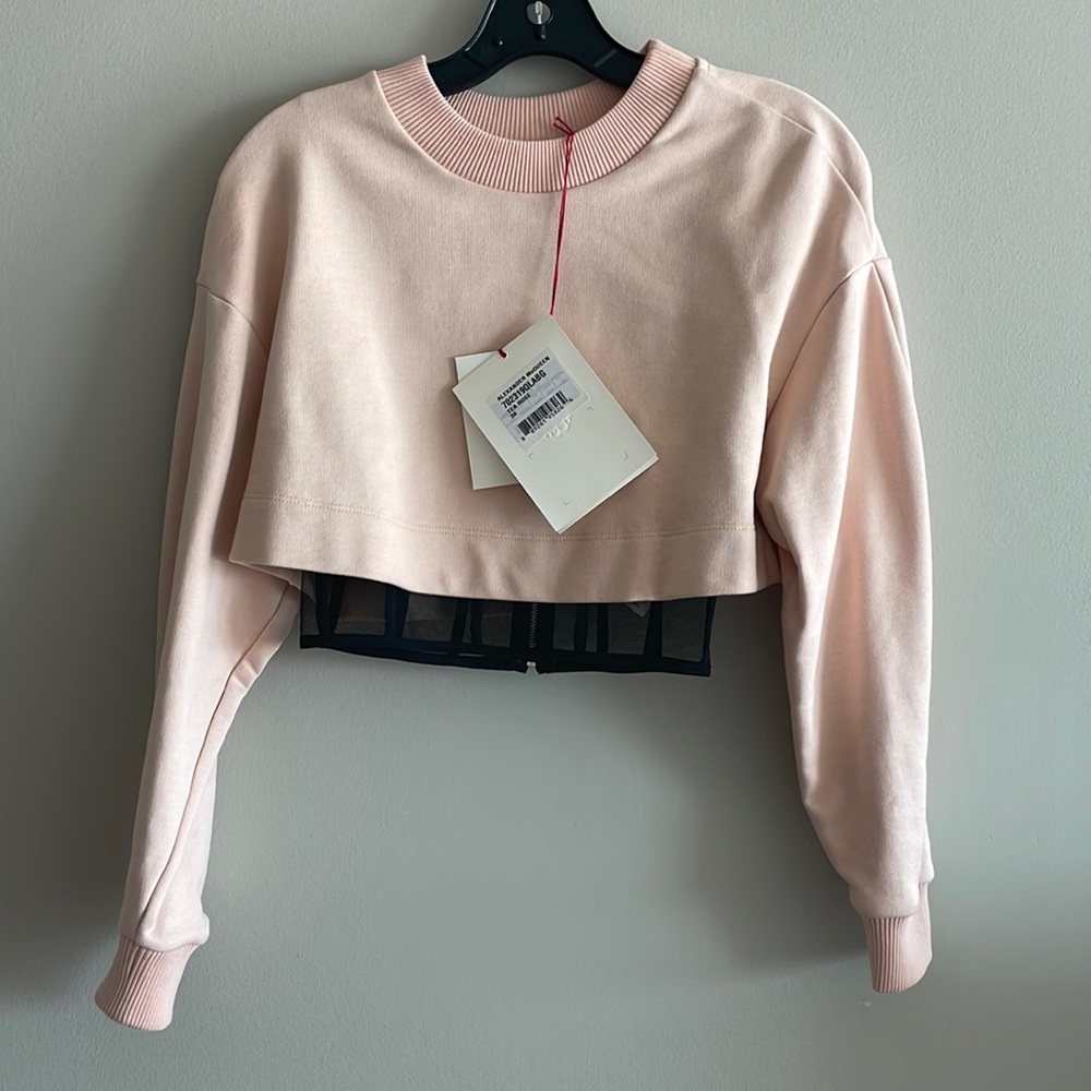 Alexander McQueen Tea Rose Pink Cropped Corset Sweatshirt Top IT 36 US 0 NWT - Picture 4 of 11